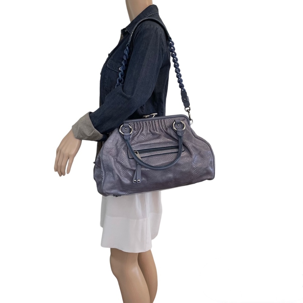 Marc Jacobs Smoke Blue Snakeskin Embossed Stam Resort Hand Bag - Picture 2 of 16
